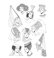 A coloring page of middle ages clothing